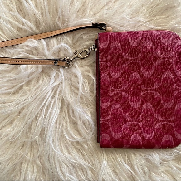 Coach Logo Wristlet Mini Bag, Maroon/Pink, Swivel-Snap Clip Card Holder Inside - Picture 5 of 12